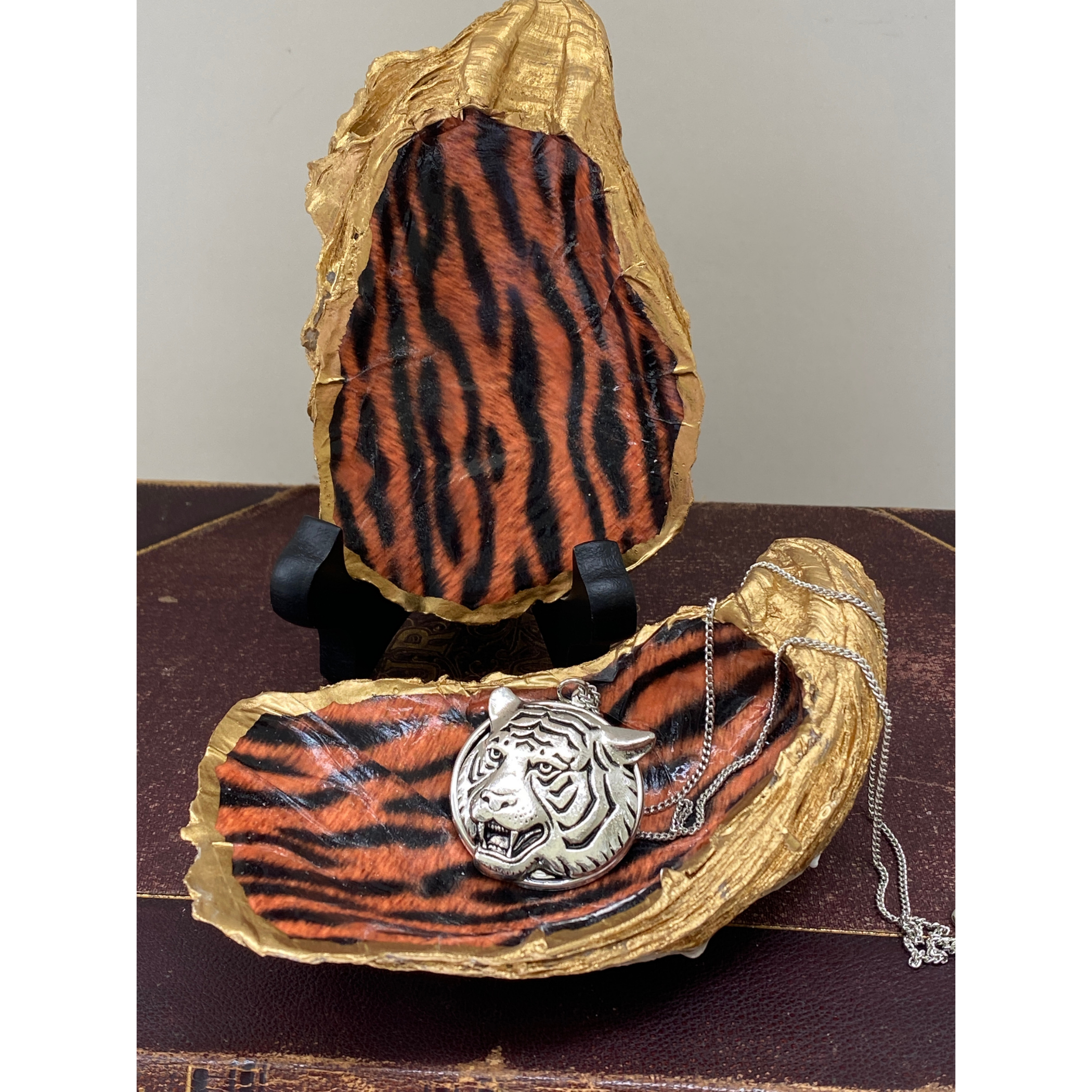 Tiger Stripes Oyster Shell Art | Tiger Home Decor | Gift for Her