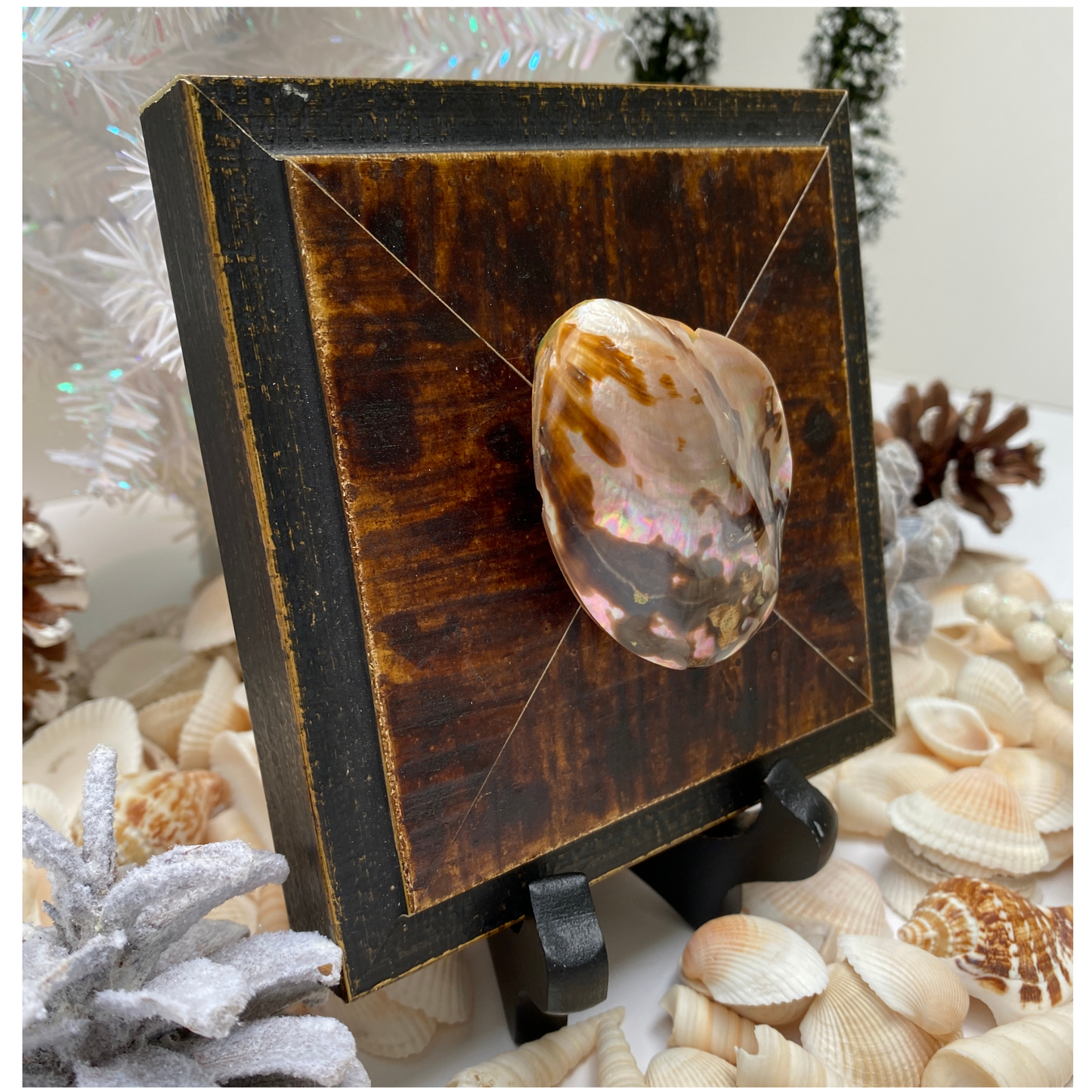 Seashell, Wooden Art, Handcrafted Home Decor
