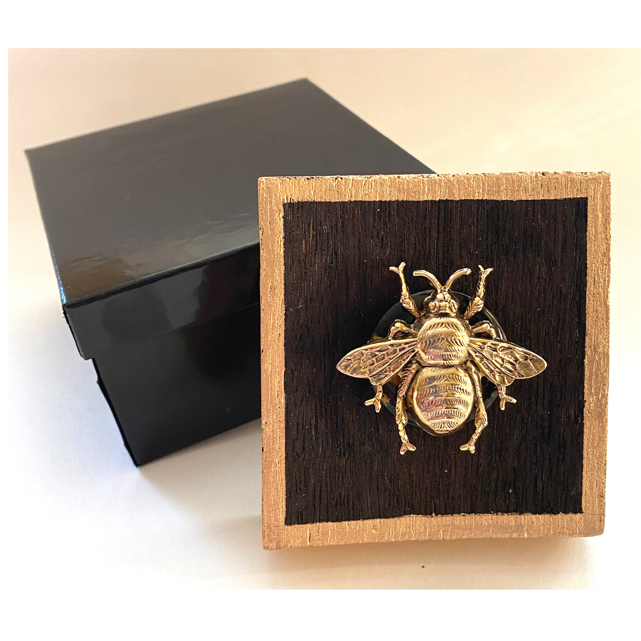 Gold Bee, Wooden Art,  Bourbon Barrel Wood, Carved Jade