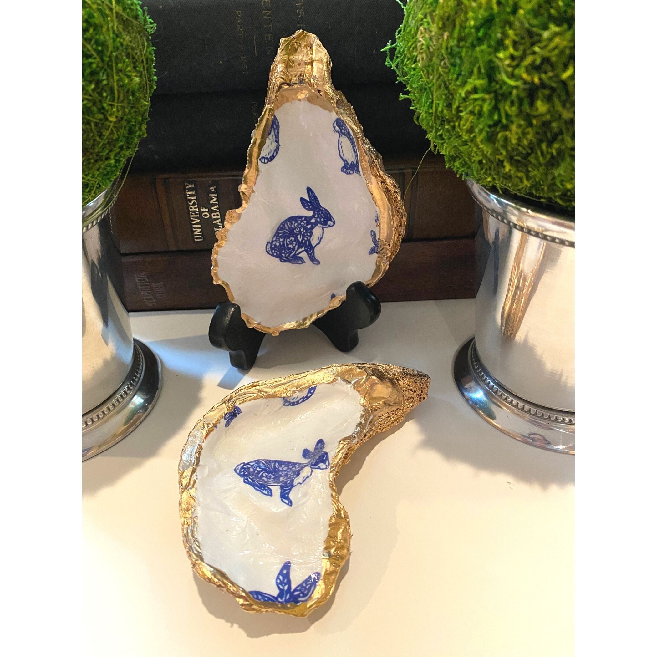 Bunny Shell Art Jewelry Dish | Oyster Shell Art