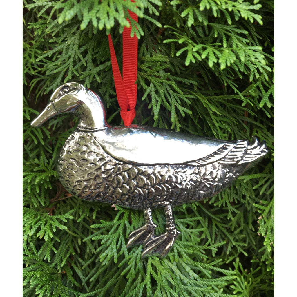 Silver Duck Christmas Ornament
