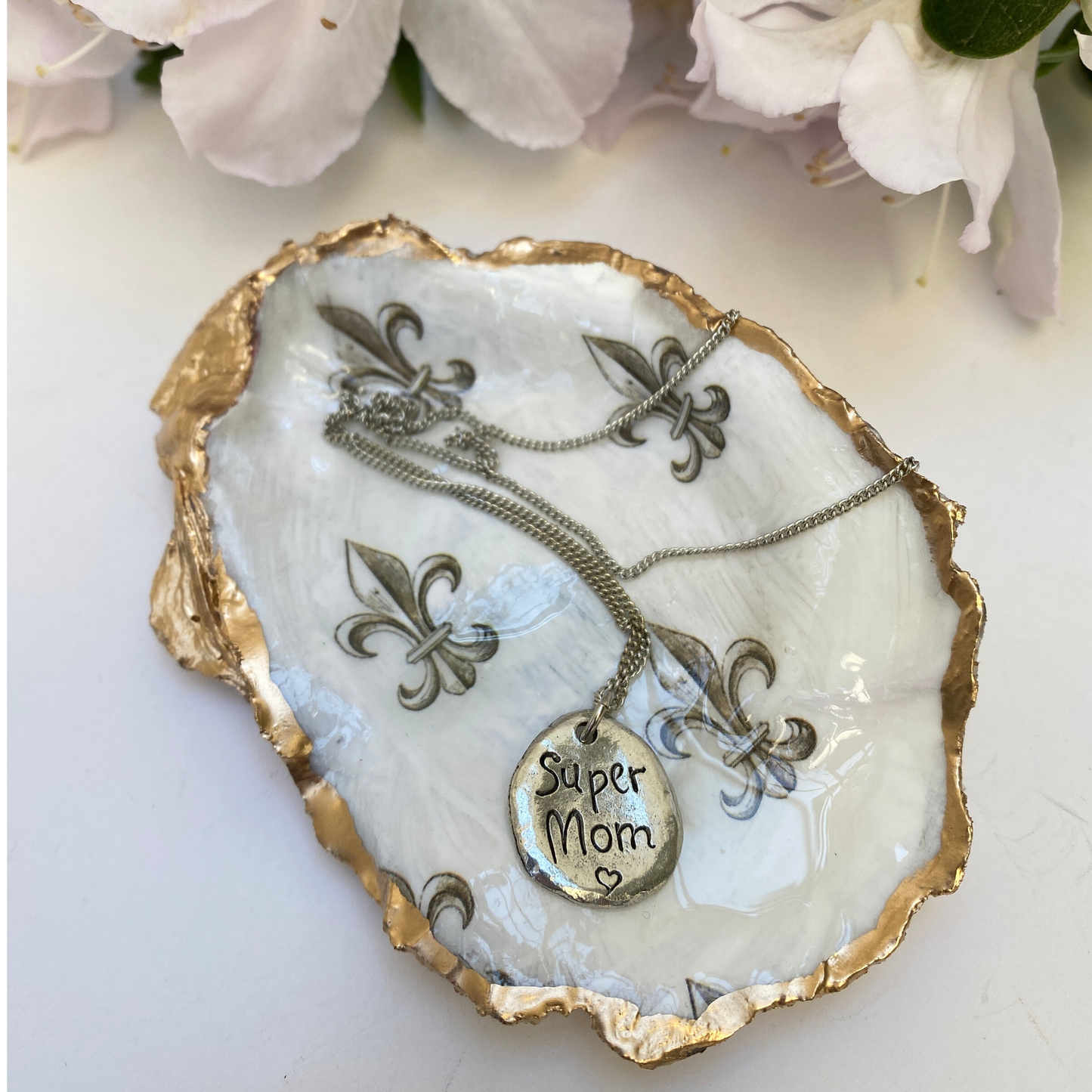 Mother's Day Gift, Fleur de Lis Shell Jewelry Dish
