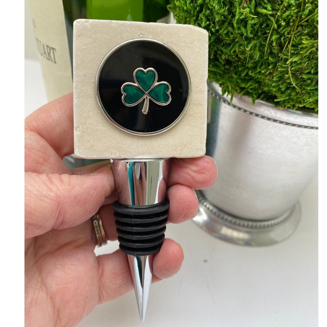 Irish Shamrock  Marble Top Wine Bottle stopper 