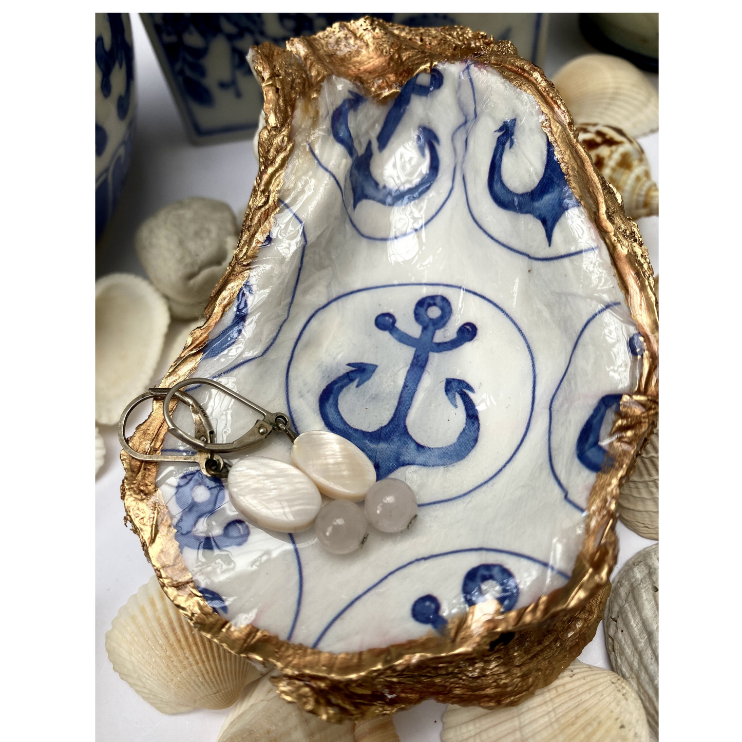 Oyster Shell Art,  Blue Anchor