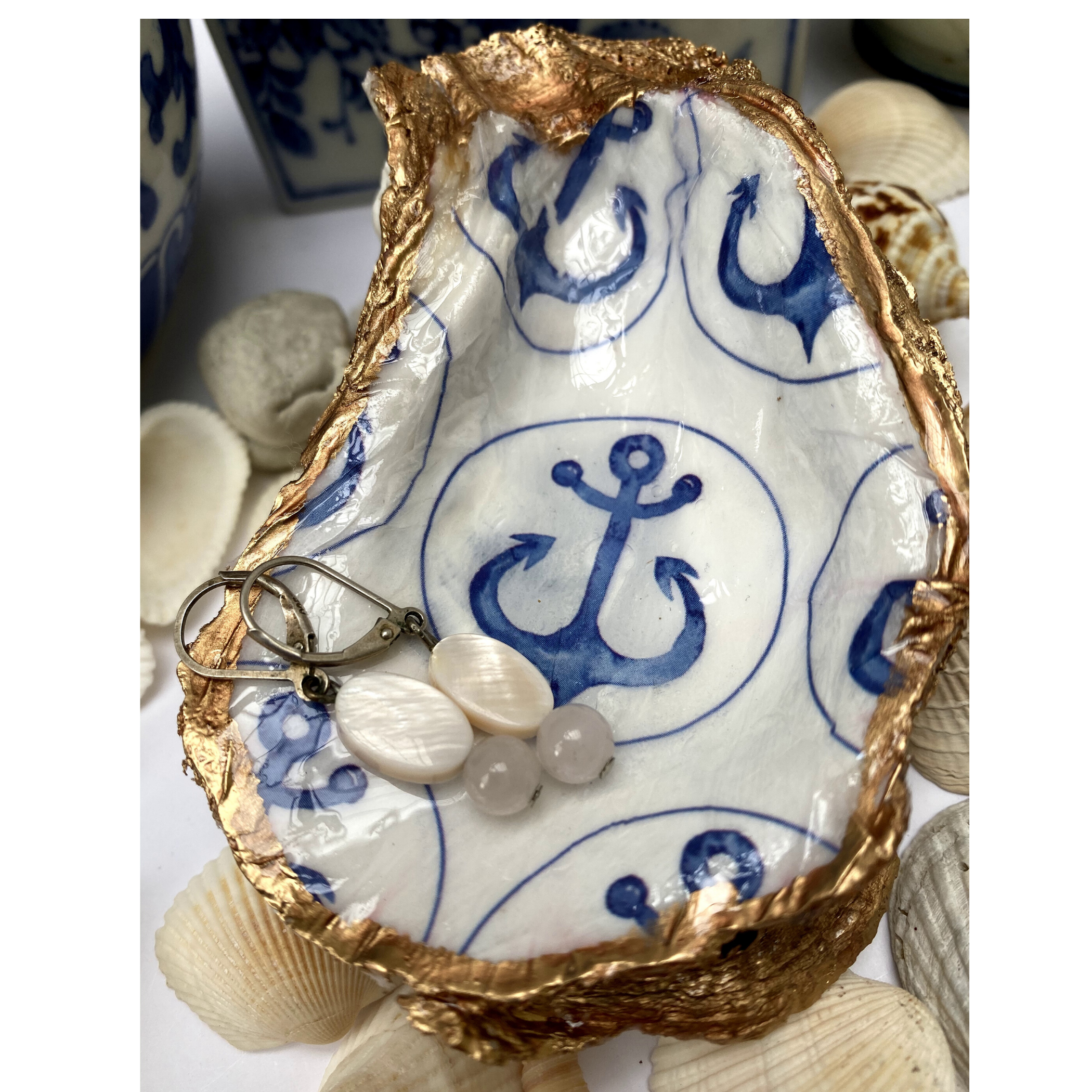 Oyster Shell Art,  Blue Anchor
