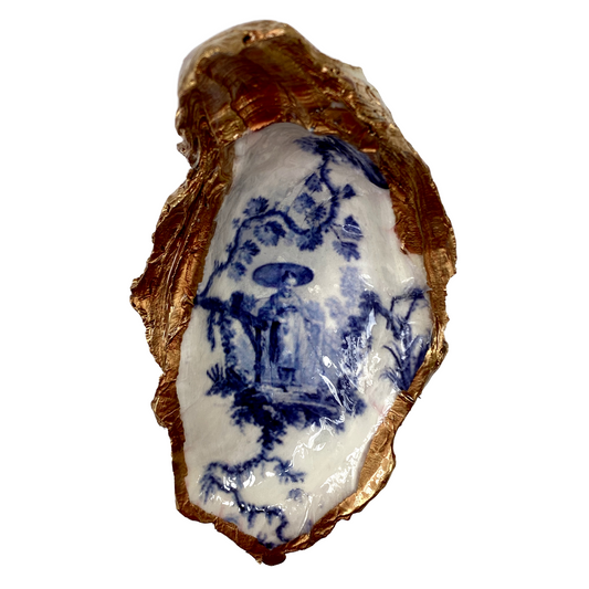 Oyster Shell Art, Chinese Lady, Blue and White