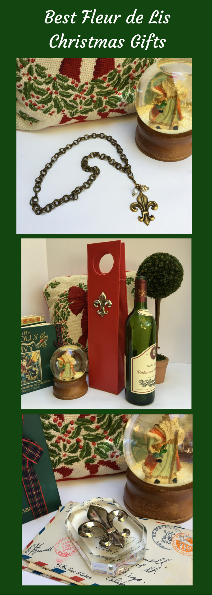 Beverage Carrier,  Red Faux Leather,  Silver Fleur de Lis