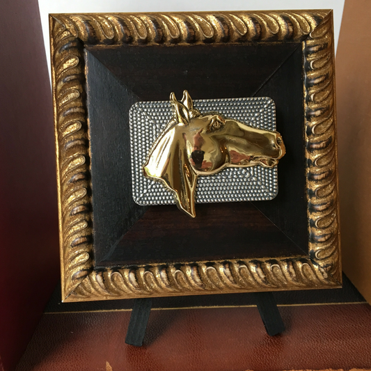 Wooden Art,  Small Wooden Square,  Silver Gold Horse Embellishment