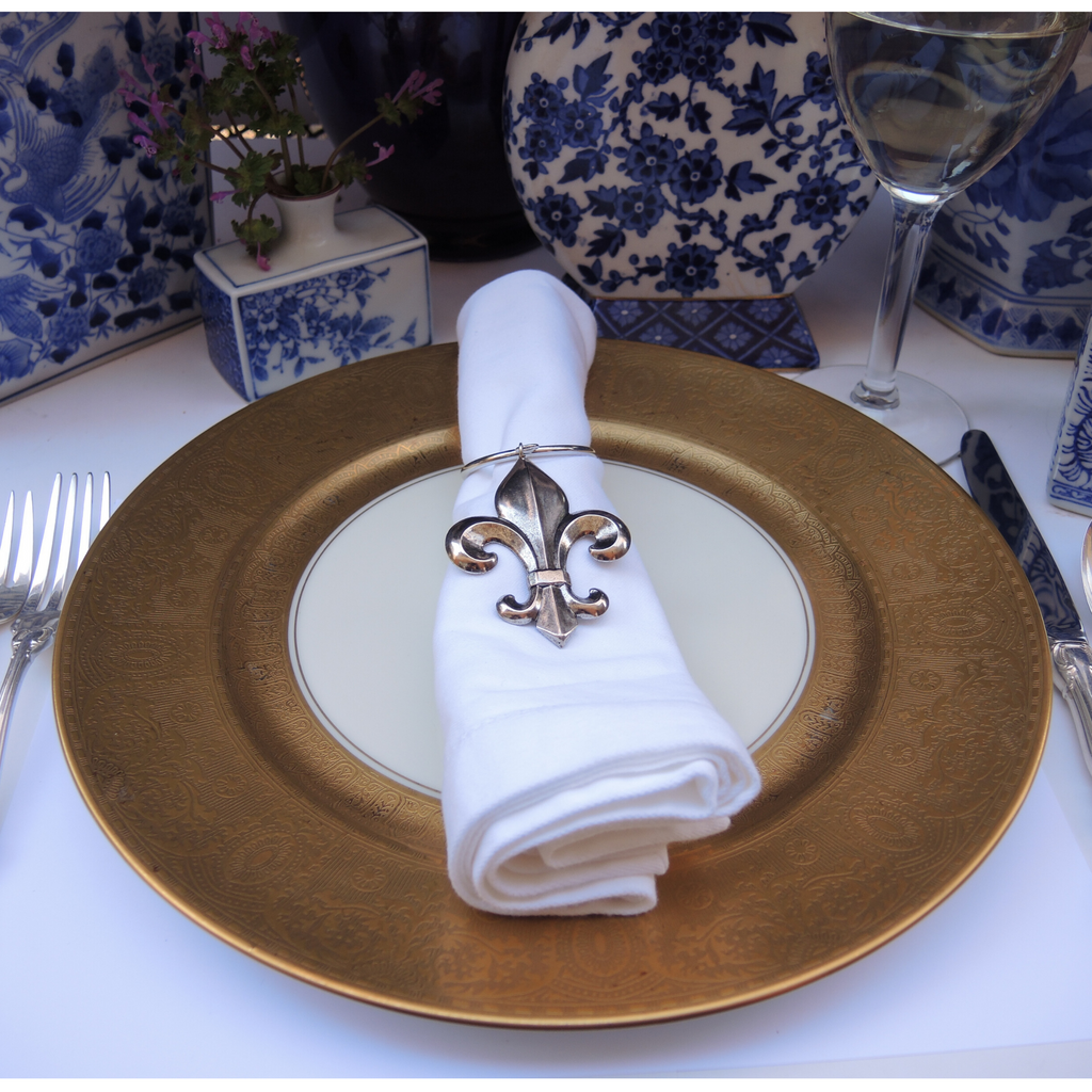 Napkin Ring, Silver Fleur de Lis , Elegant Tabletop Accessory for a Francophile