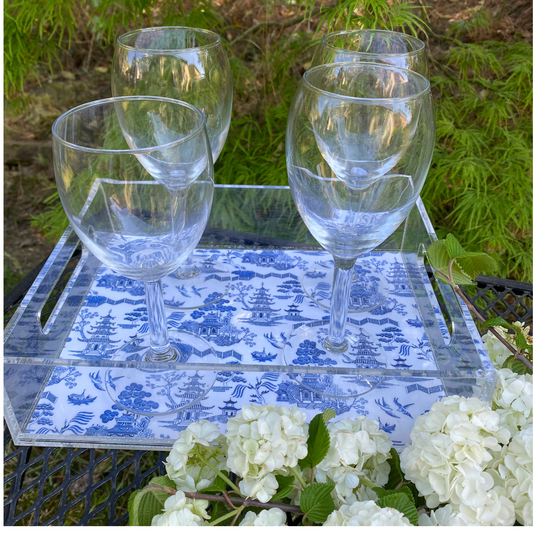 Acrylic Tray with Blue Chinoiserie Print by Classic Legacy