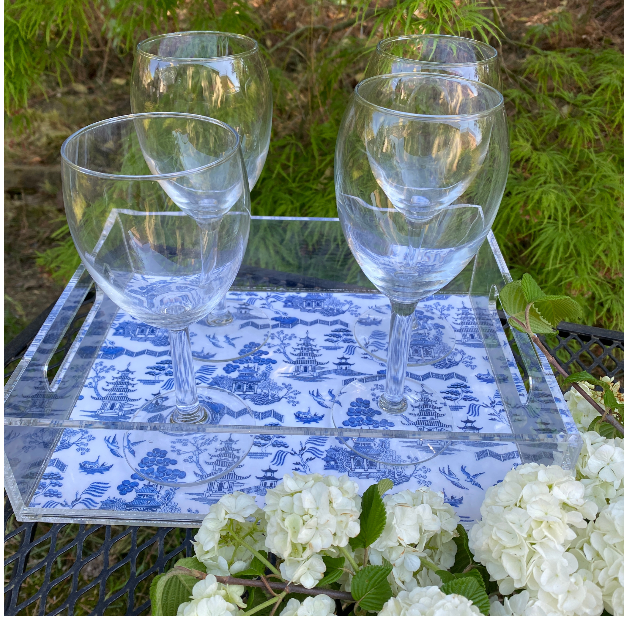 Acrylic Tray with Blue Chinoiserie Print by Classic Legacy