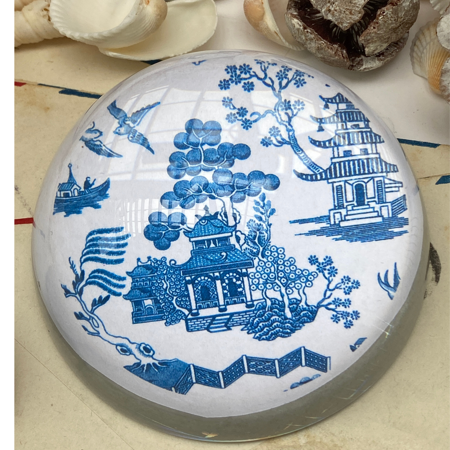 Blue Chinoiserie Round Paperweight
