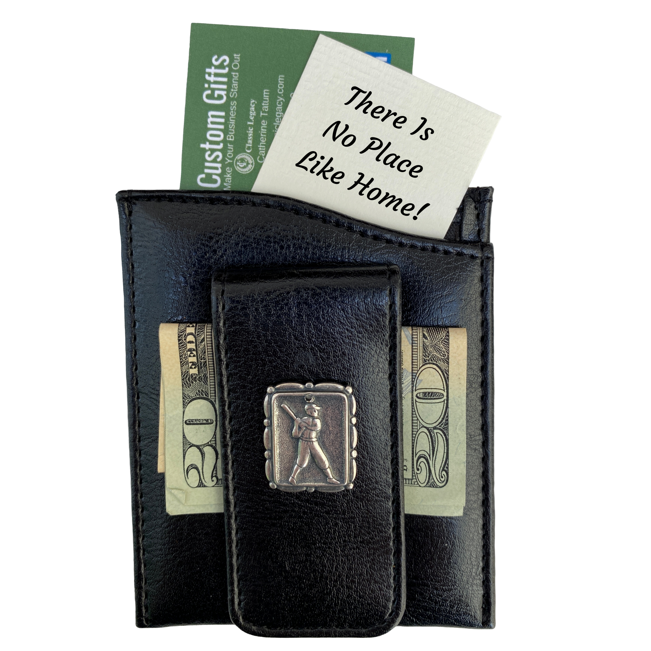 Money Clip, Baseball Player, Black Faux Leather