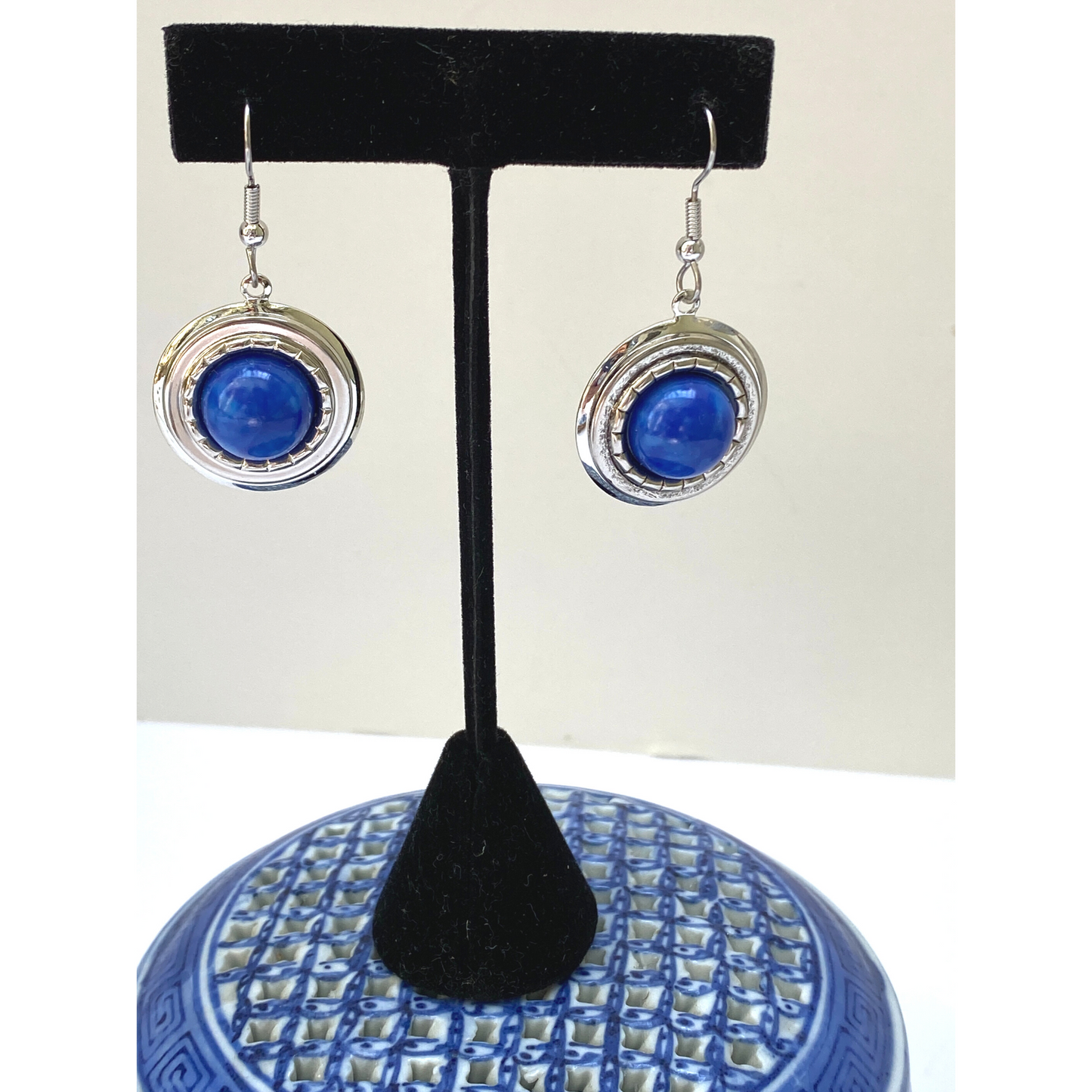 Earring Round Silver | Faux Lapis Blue Cabochon