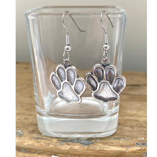 Silver Tiger Paw Earrings, French Ear Wire
