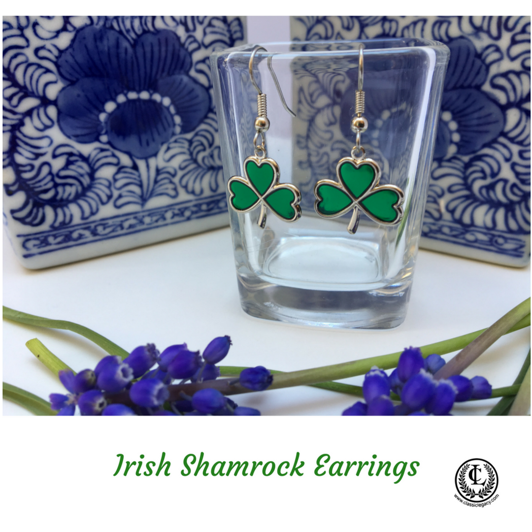 Earrings, Irish Shamrock, St. Patrick's Day Jewelry, Handmade in USA