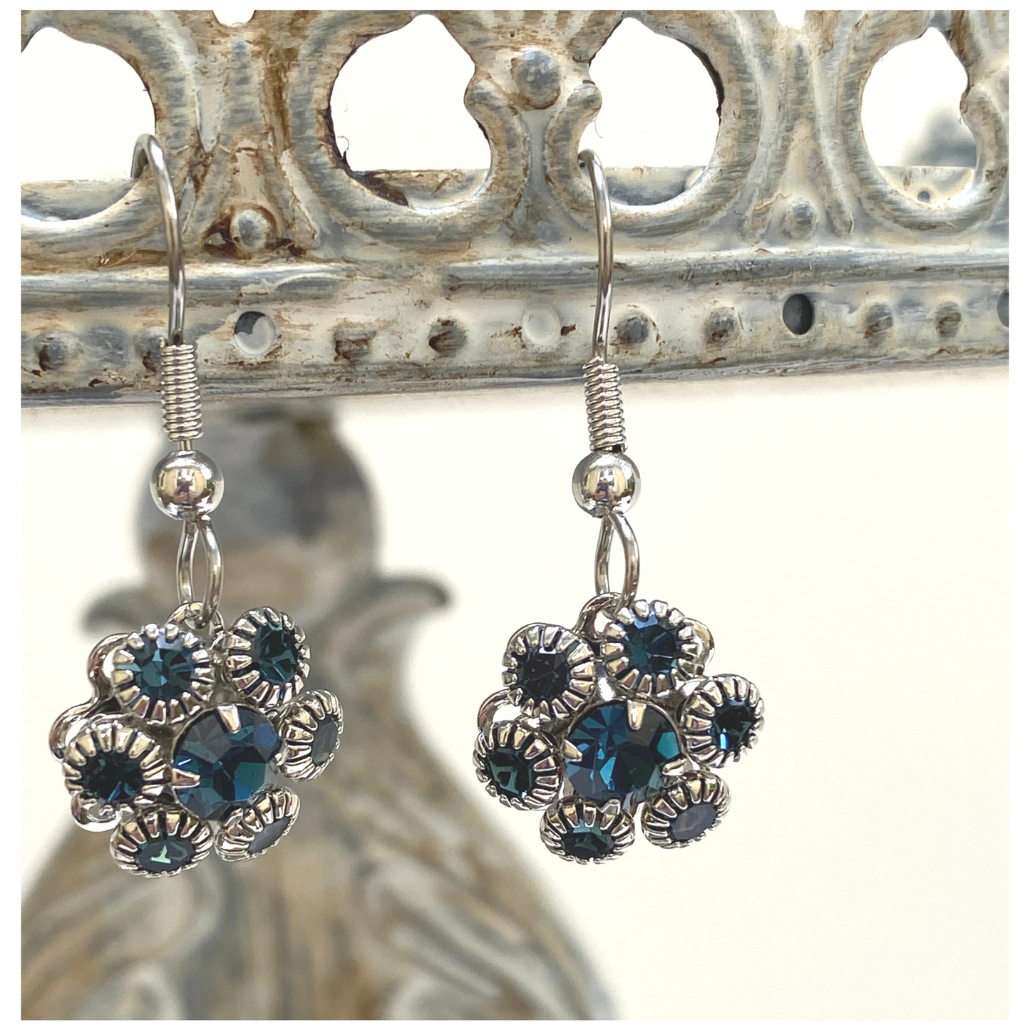 Earrings Midnight Blue, Crystal Cluster, French Ear wire, Handmade in USA