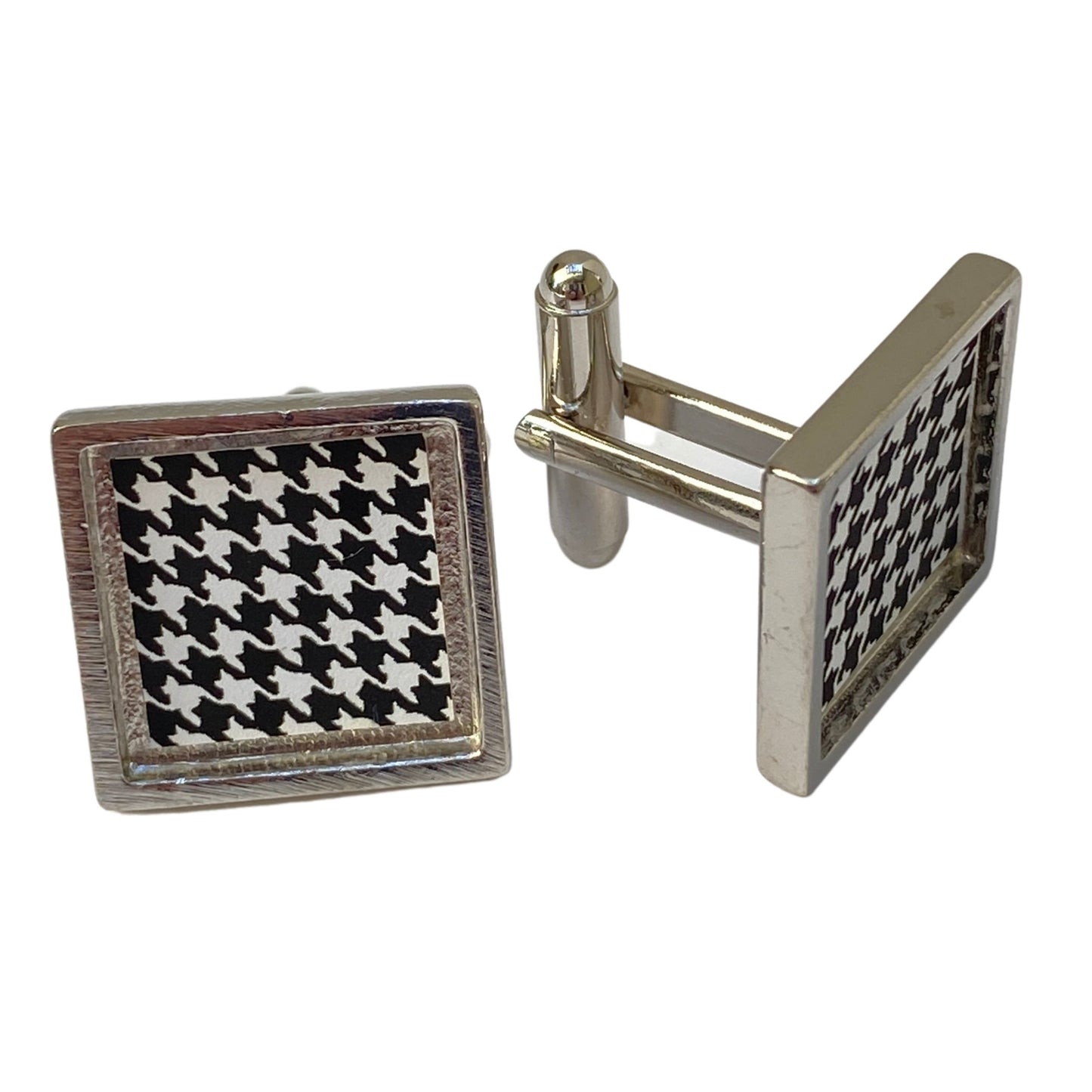 Cuff Links, Black and White Houndstooth Check, Handmade
