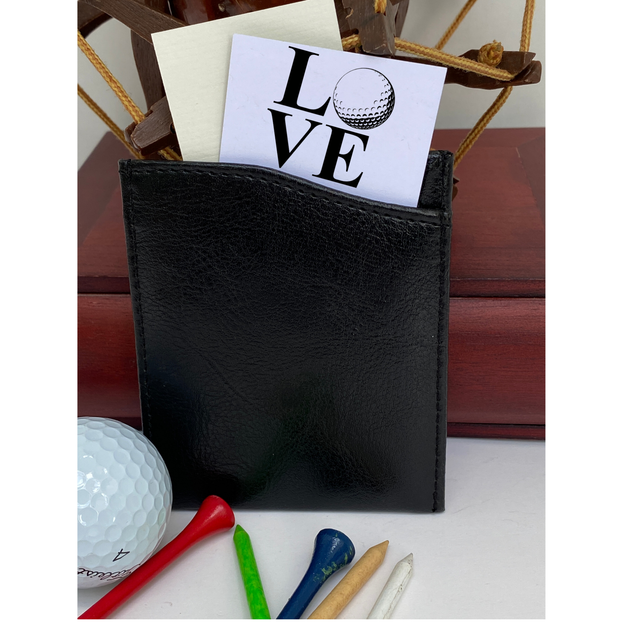 Money Clip, Golf theme, Black Faux Leather