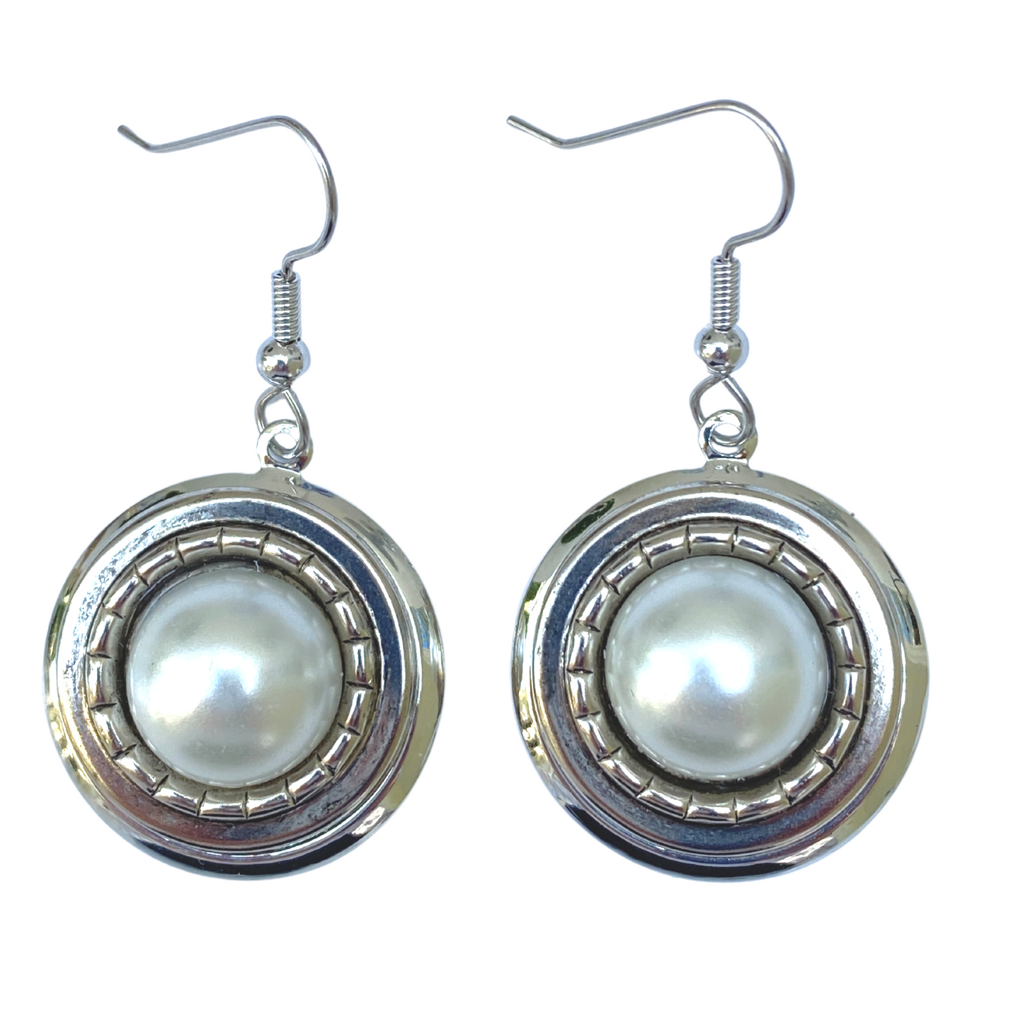 Earring Silver Round | Faux Pearl Setting | Art Nouveau Style