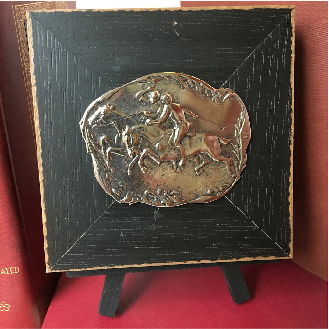 Wooden Art, Black Silver Polo Horse Medallion, Gift for Polo Equestrian