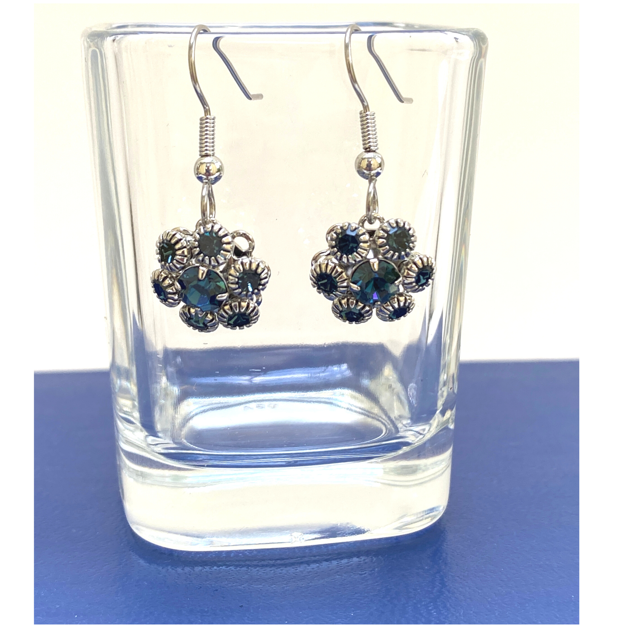 Earrings Midnight Blue, Crystal Cluster, French Ear wire, Handmade in USA