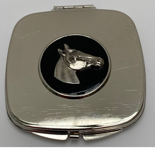 Purse Mirror Silver Horse Head Medallion