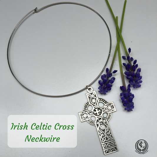 Necklace,  Irish Celtic Cross, Silver Neck wire