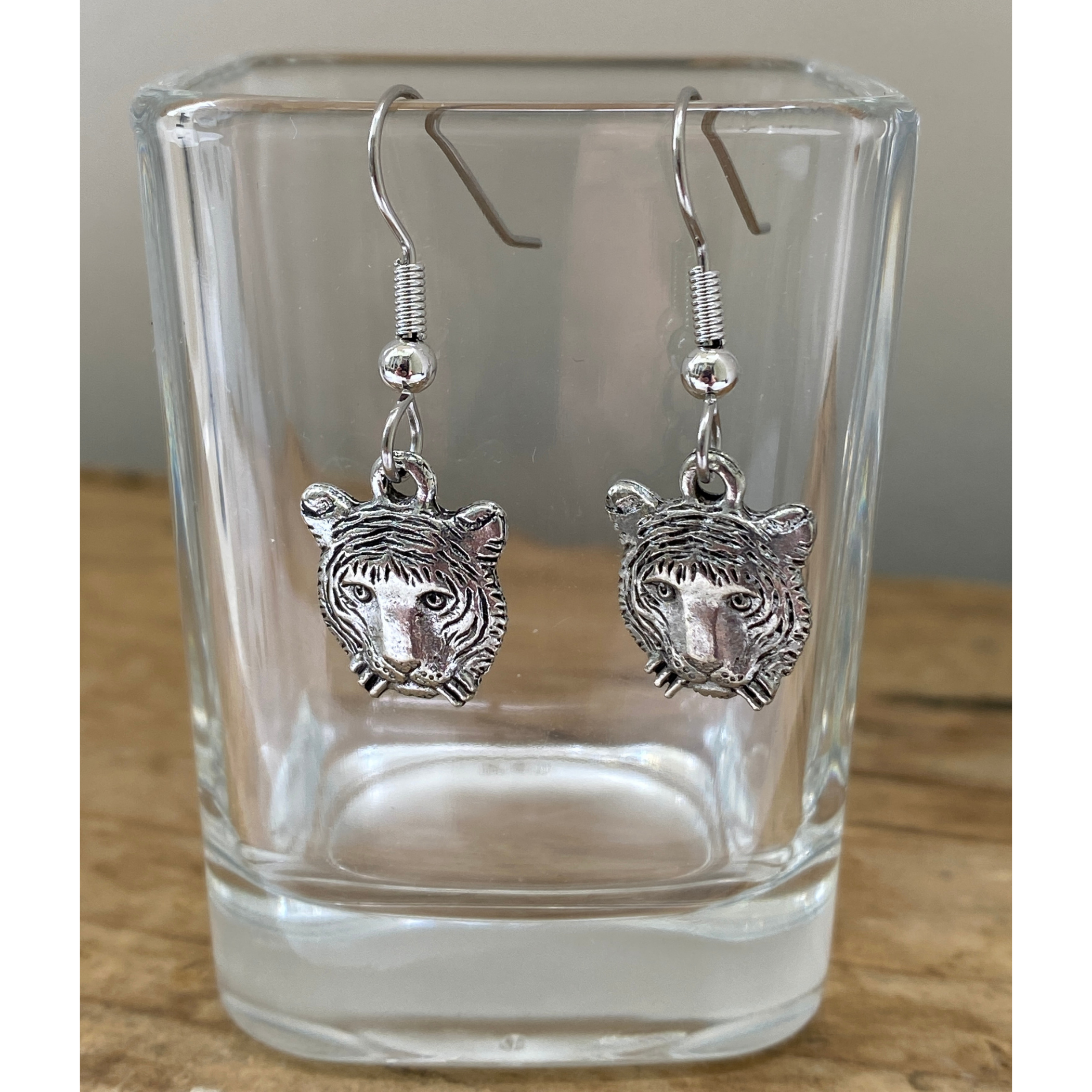 Tiger Face Earrings, Silver Earrings | Gift for Her | Tiger Fan