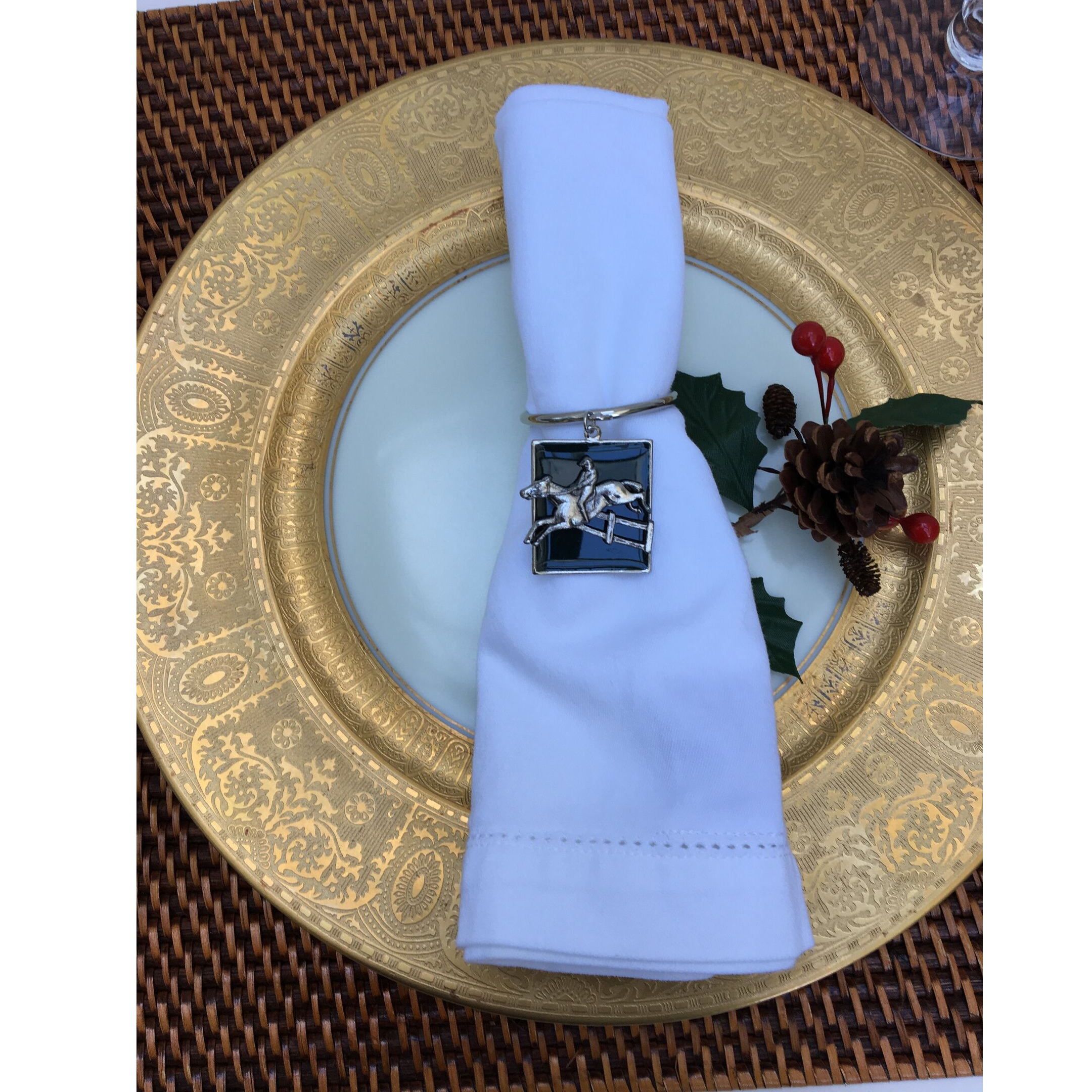 Napkin Ring Antique Silver Horse Jumper Medallion