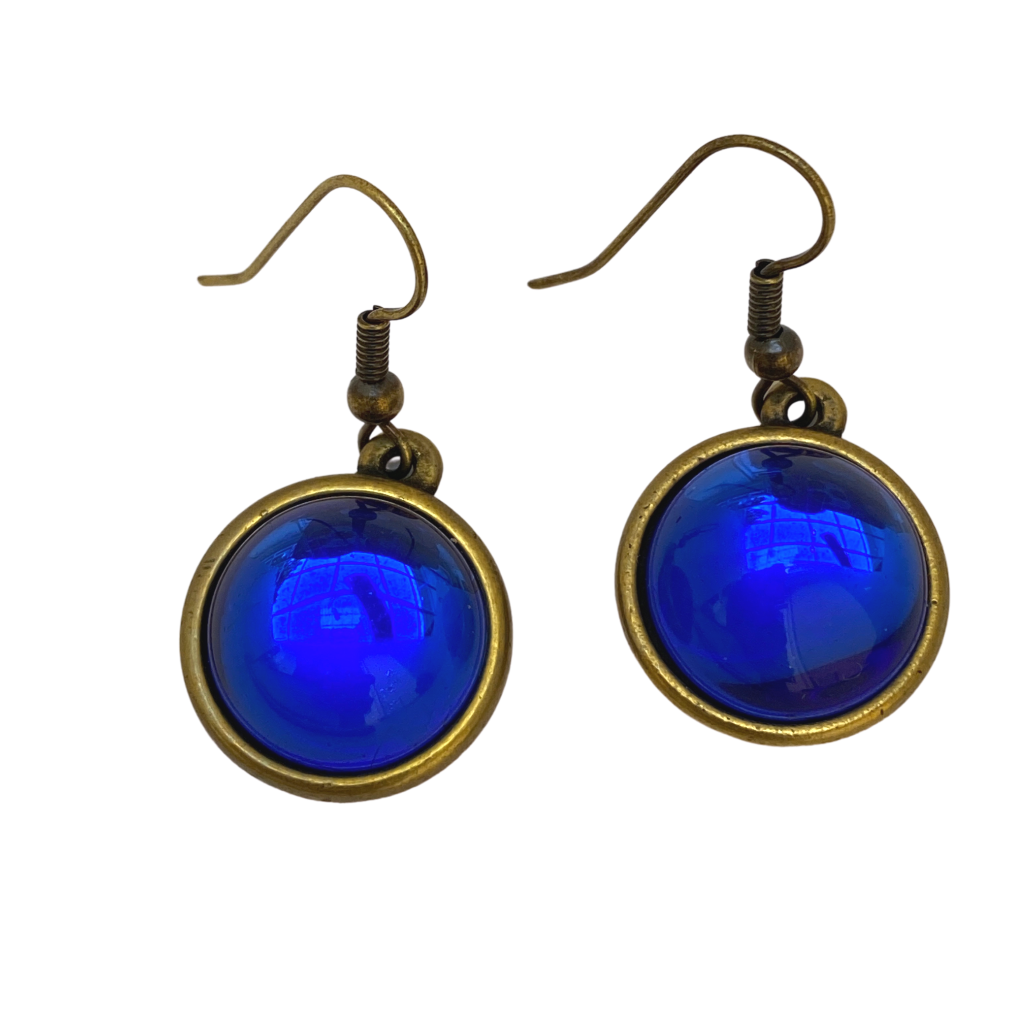 Earring, Iridescent cobalt blue, Antique Gold, French Ear Wire, Handmade in USA