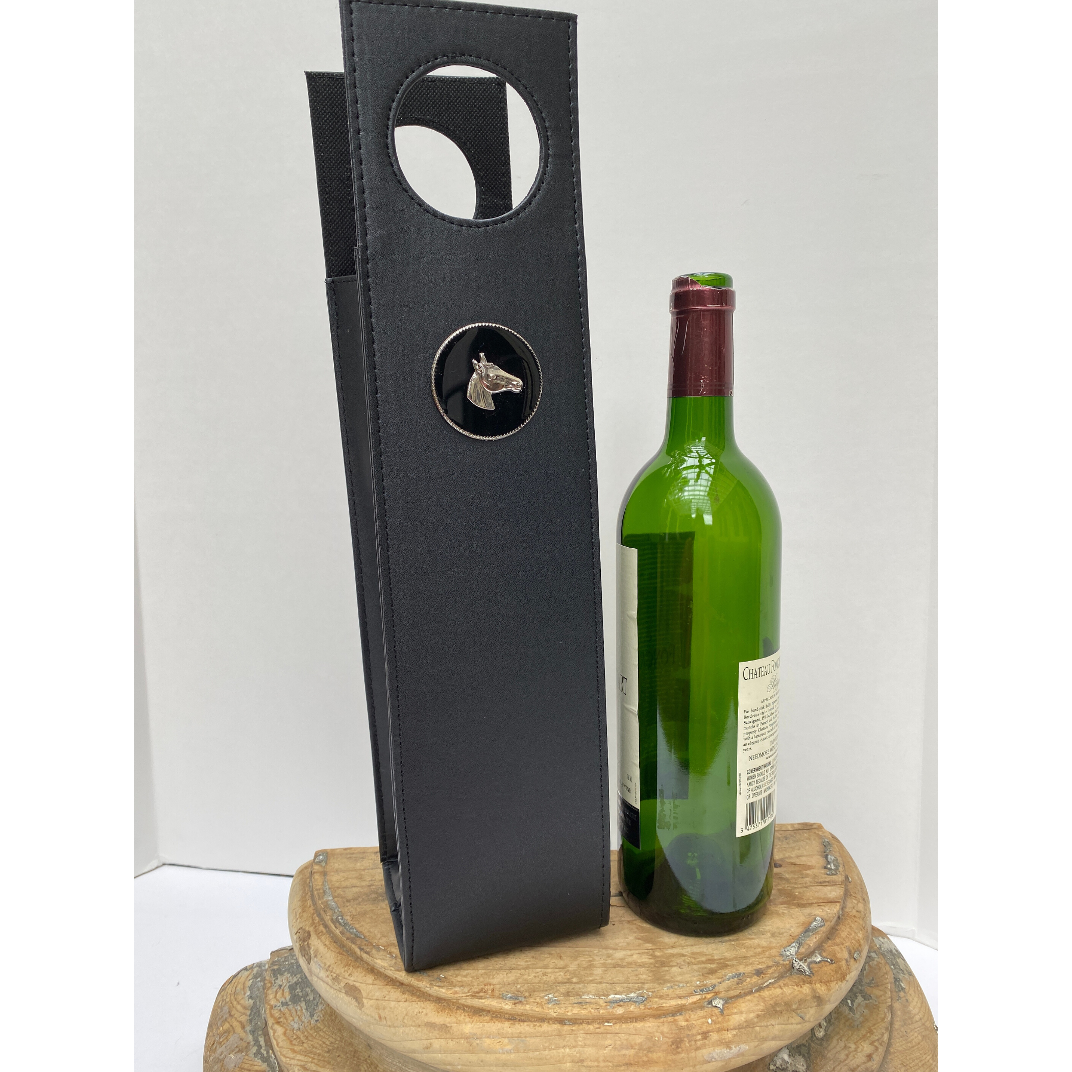 Black Beverage Carrier Black Enamel Silver Horse Head