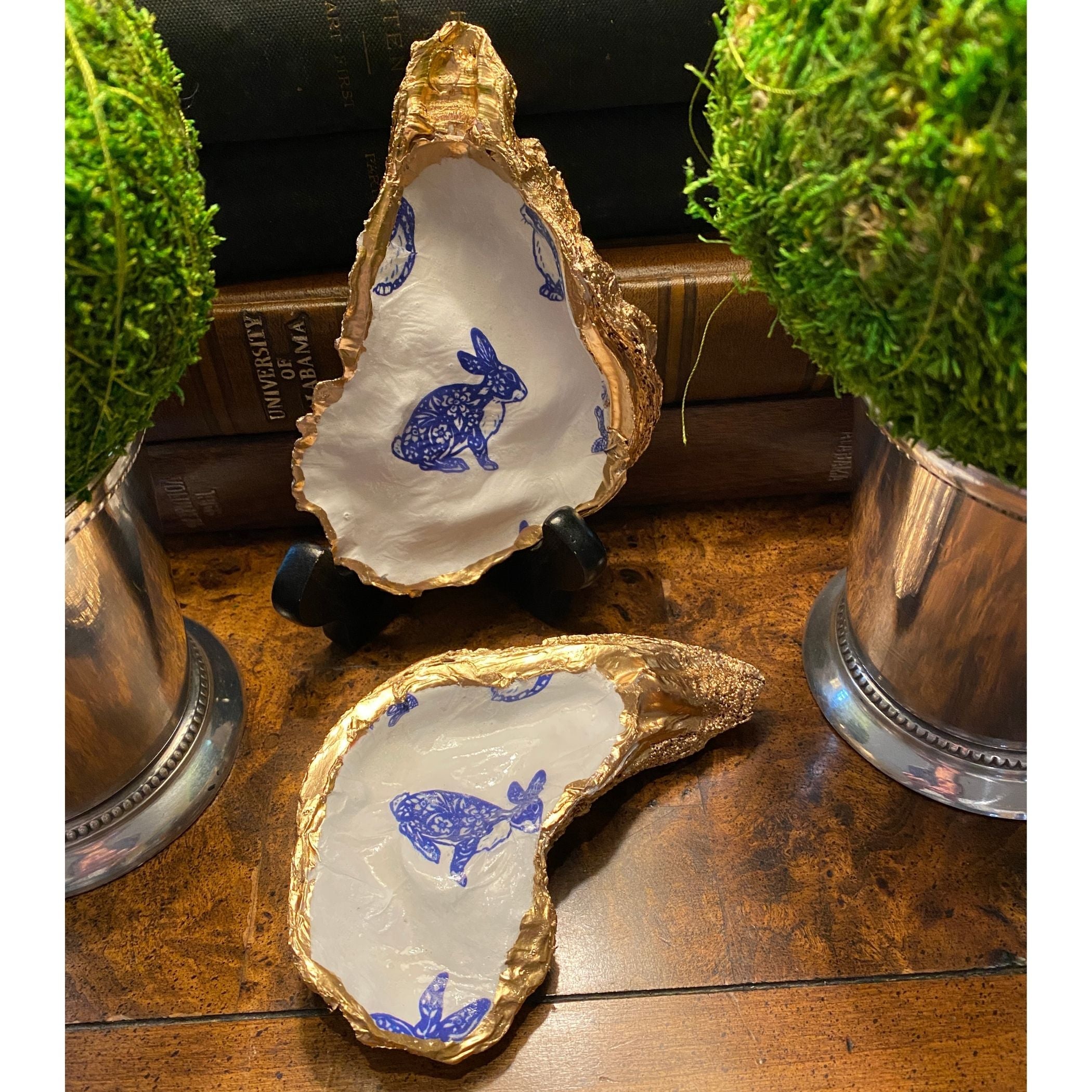 Bunny Shell Art Jewelry Dish | Oyster Shell Art