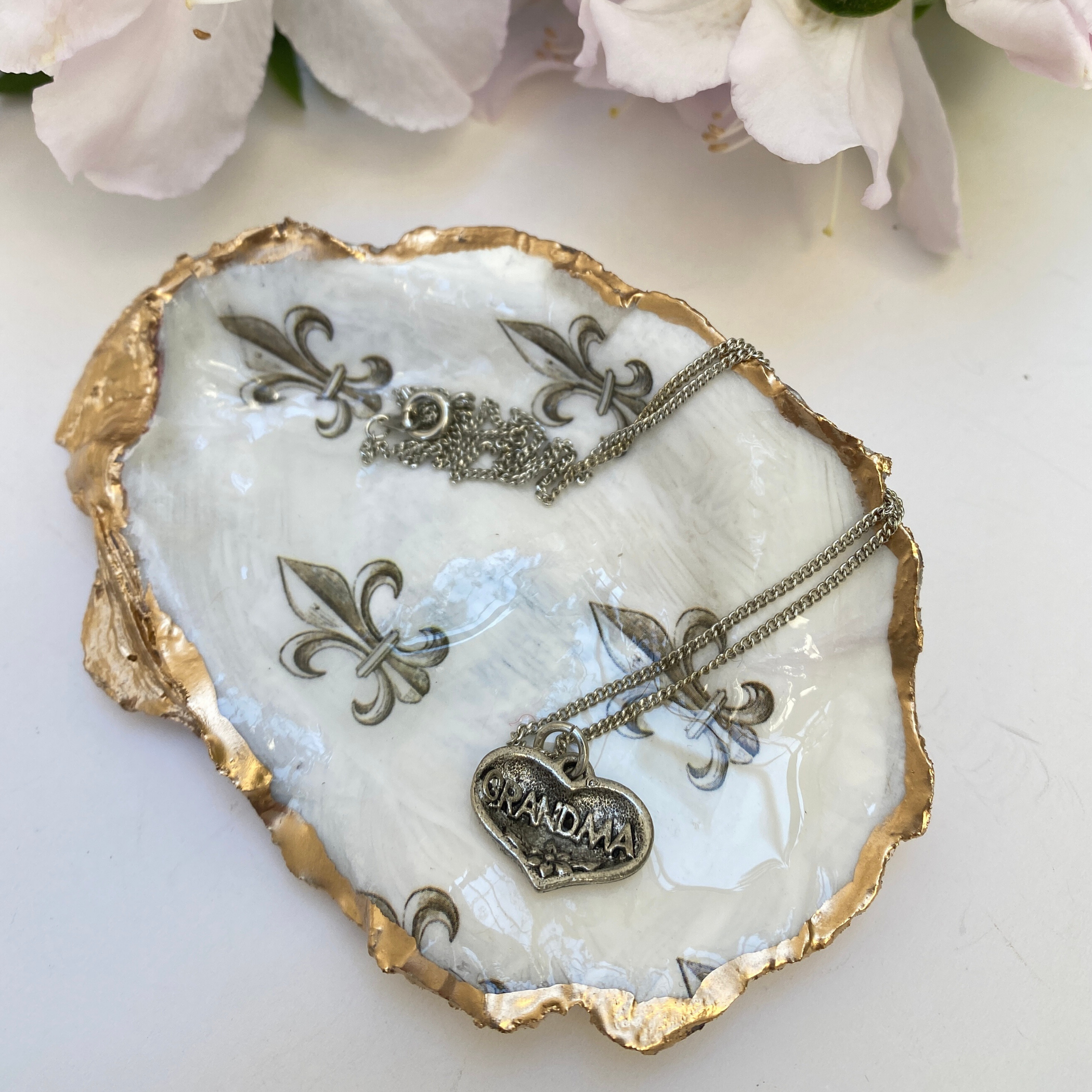 Mother's Day Gift, Fleur de Lis Shell Jewelry Dish