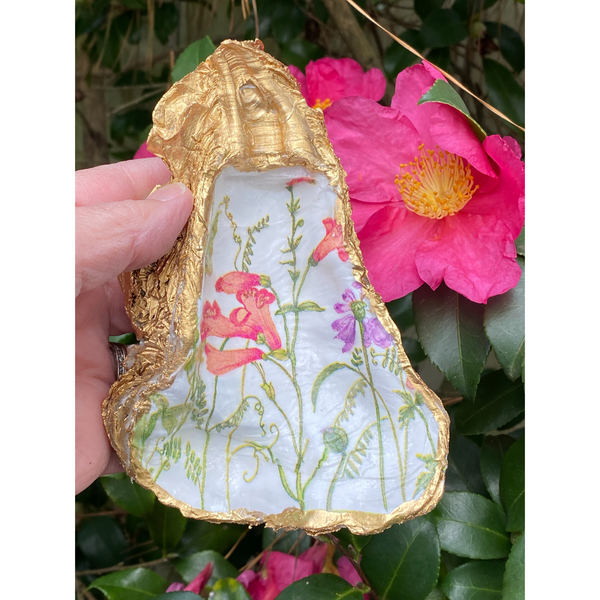 Shell Decorative Art, Spring Flowers, Handmade, Gold Leaf Edges ...