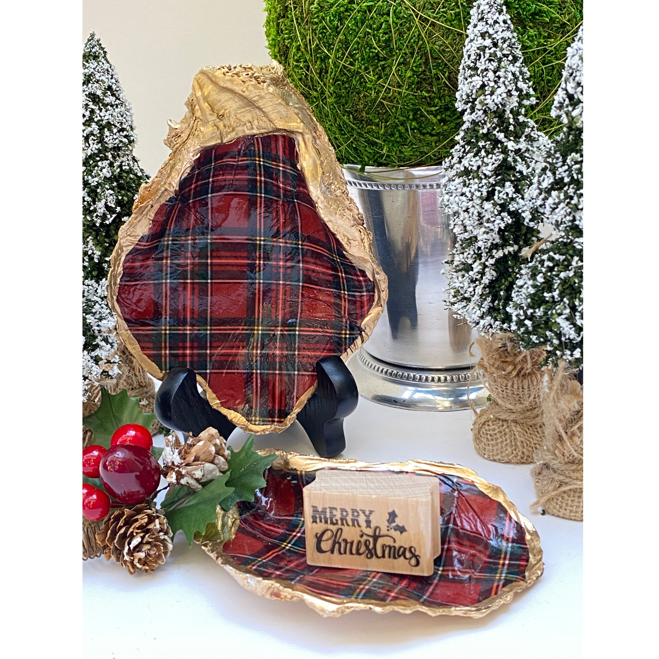 Royal Stewart Red Scottish Tartan Plaid Oyster Shell Art Dish