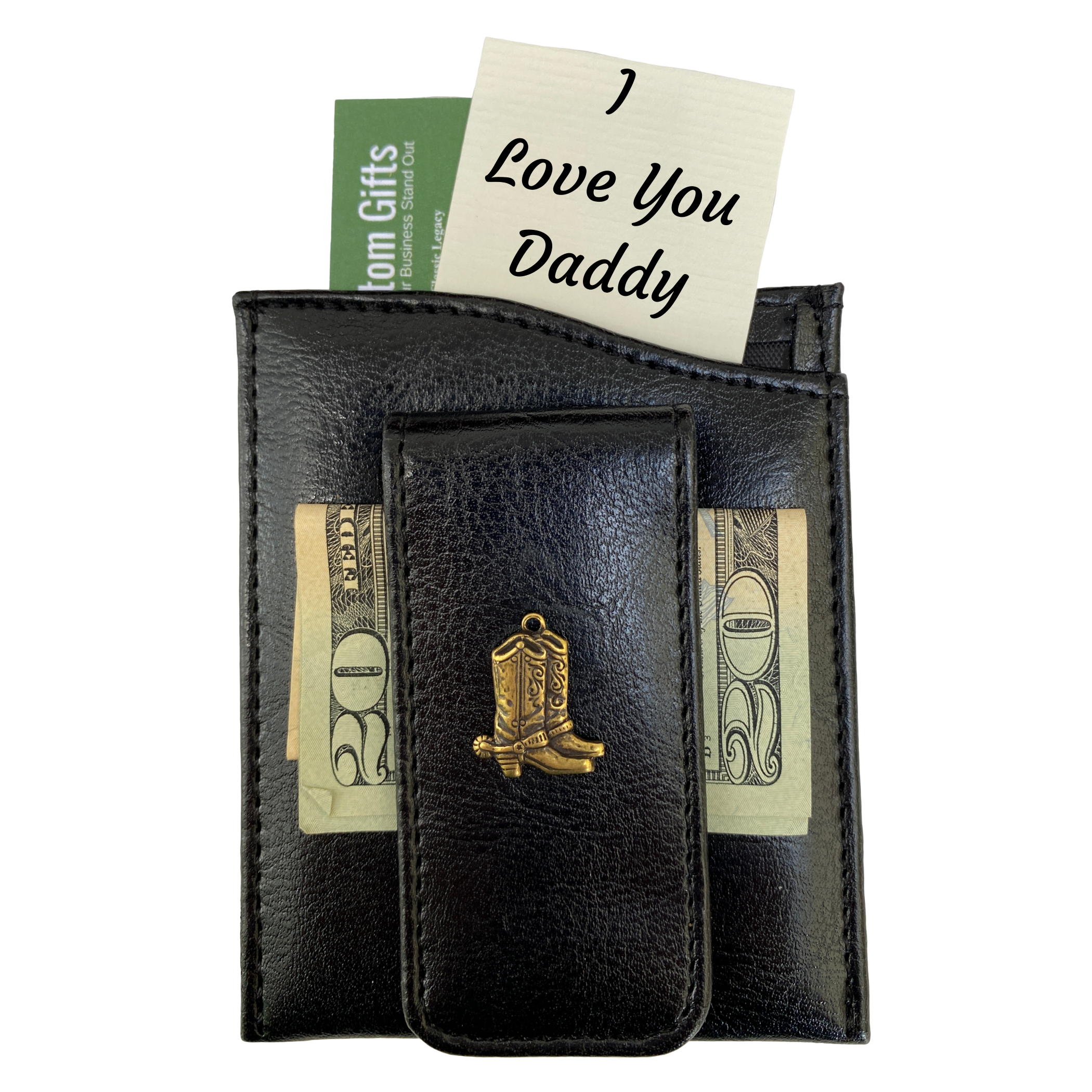 Money Clip, Cowboy Boots,  Black Faux Leather, Gift for Him