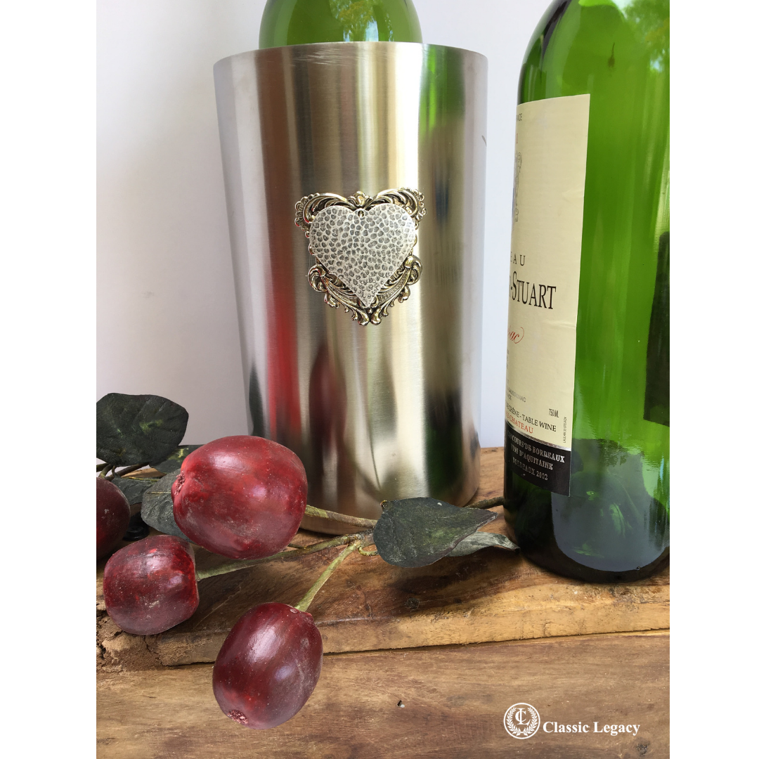 Beverage Cooler, Silver Hammered Heart Embellishment