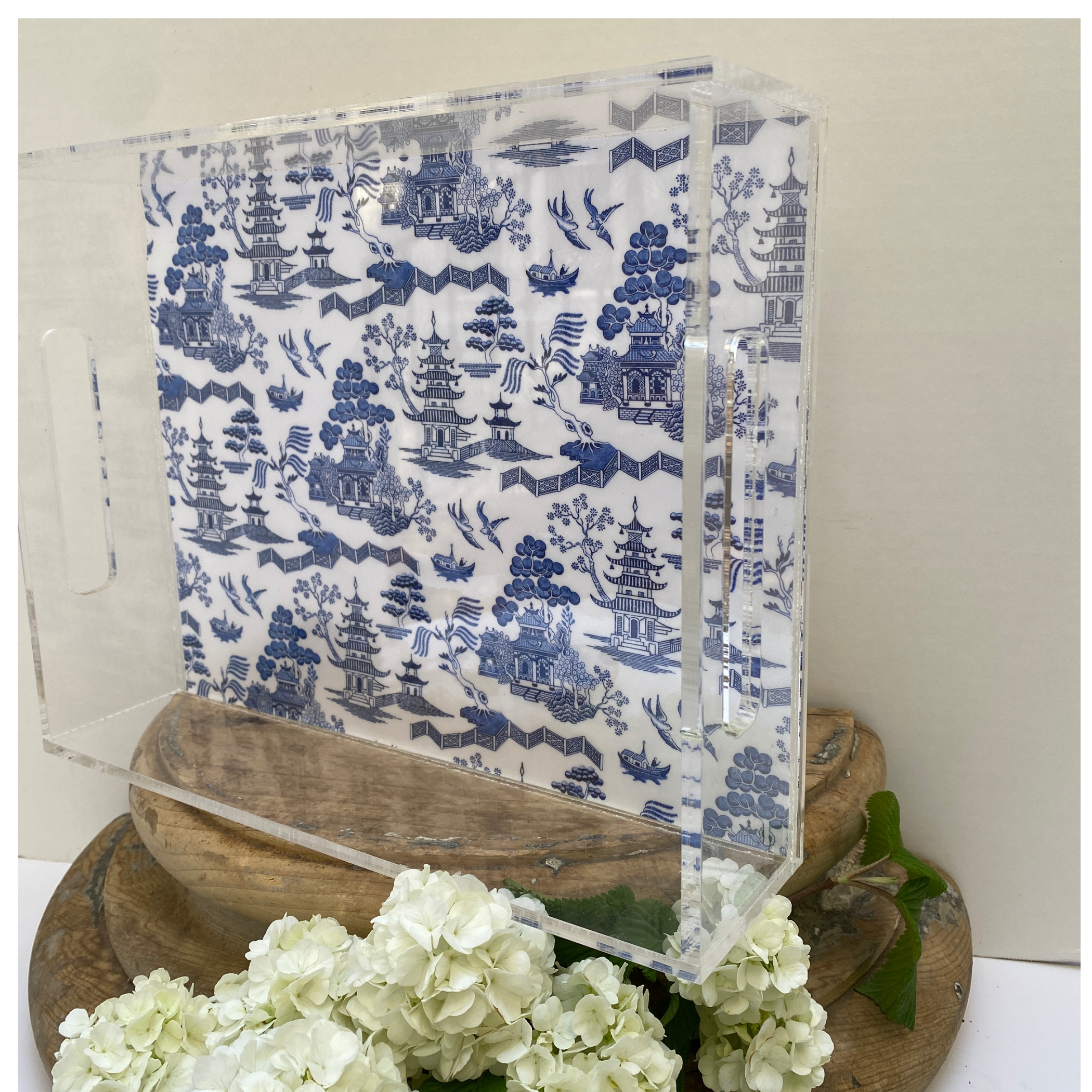 Acrylic Tray with blue Chinoiserie Design by Classic Legacy