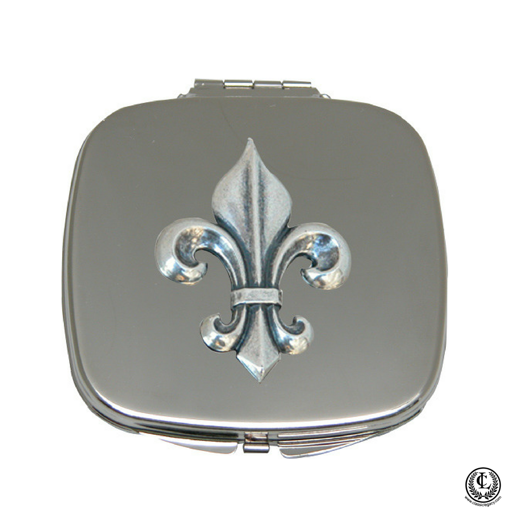 Purse Mirror,  Silver Fleur de Lis