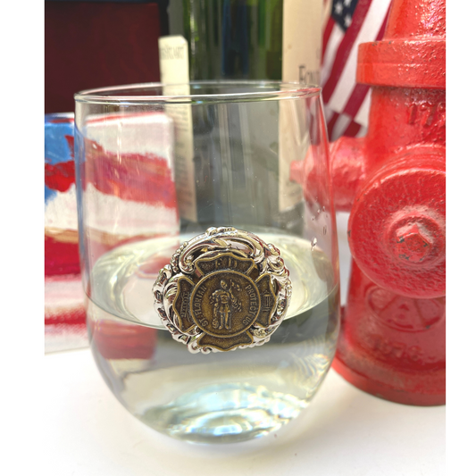 Firefighter Saint Florian Medallion, stemless wine glass