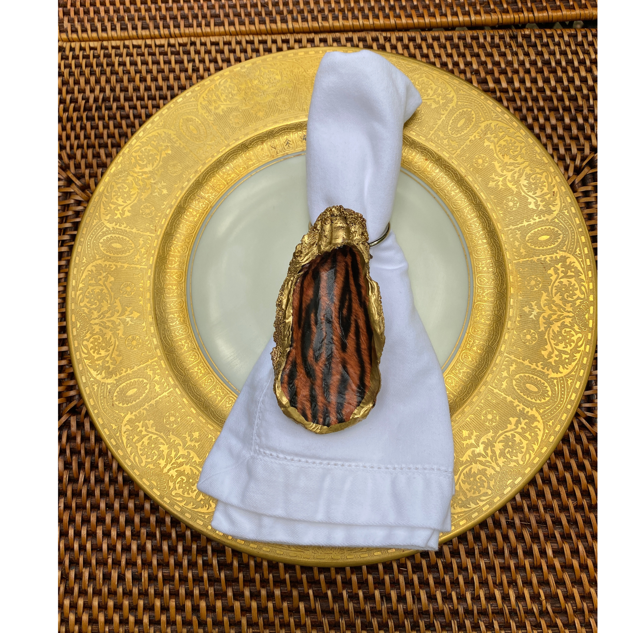 Napkin Ring, Tiger Stripes Shell Art, Sold Individually