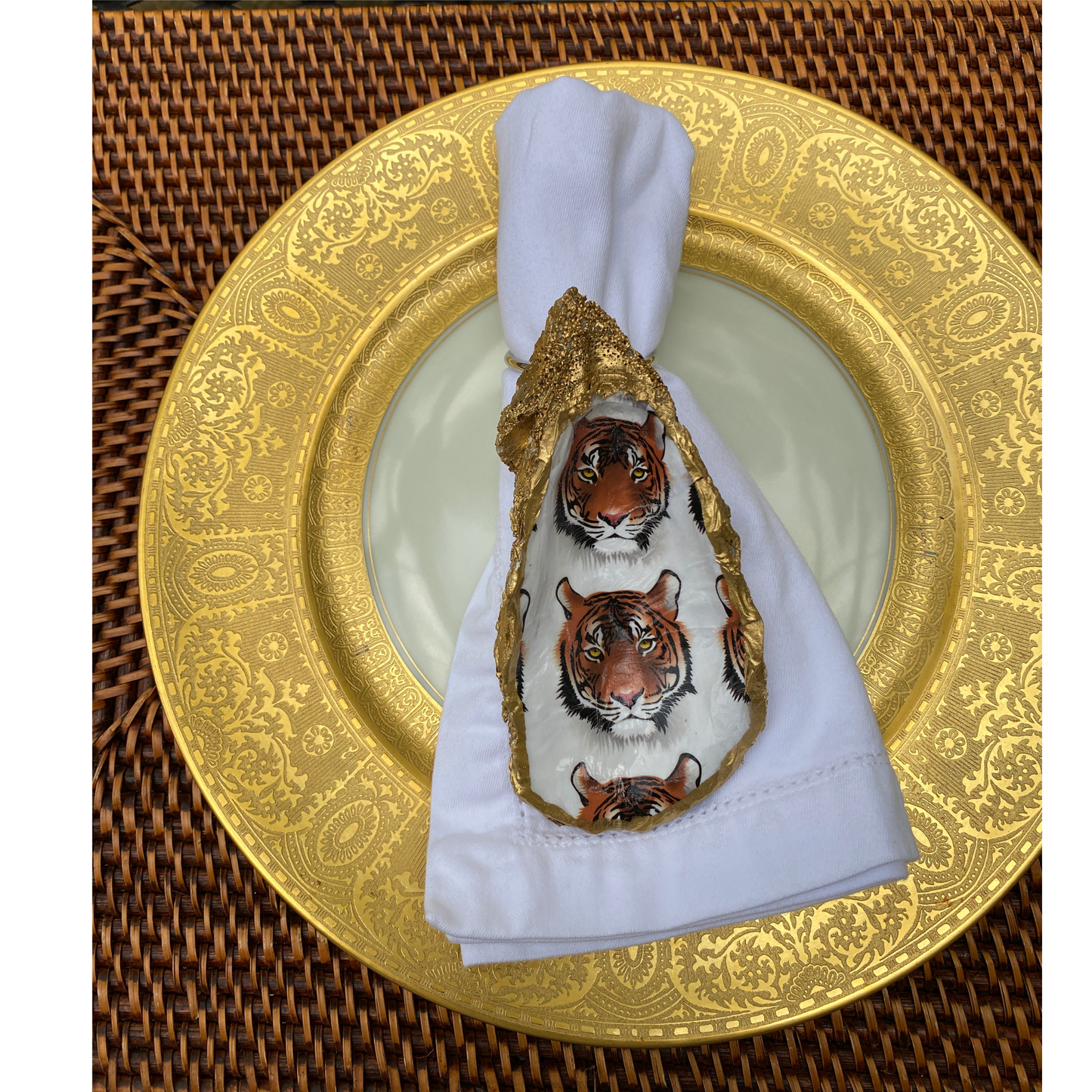 Tiger Head Napkin Ring,  Shell Dish, Sold Individually