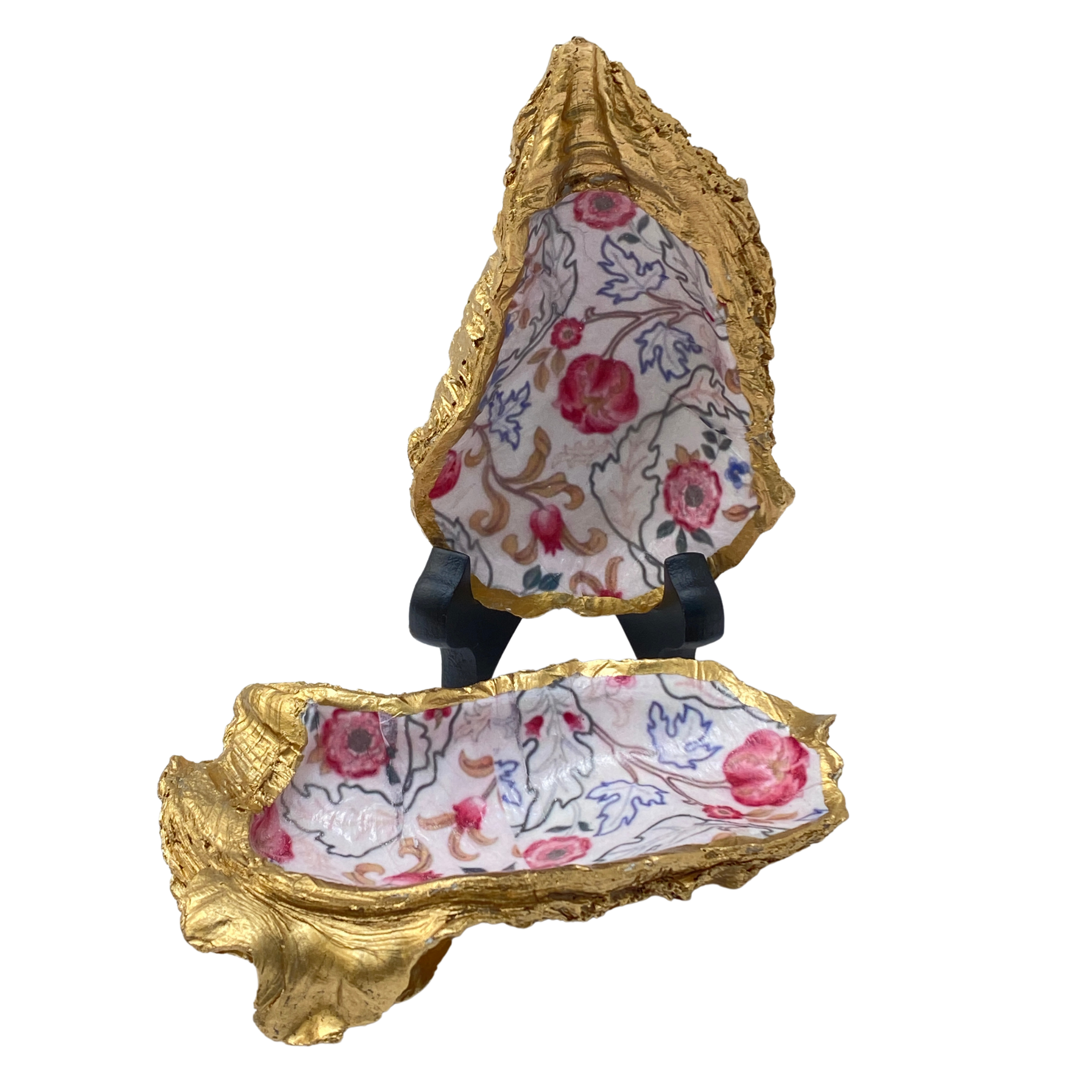 Oyster Shell Art, William Morris Design,  White with Colorful Flowers