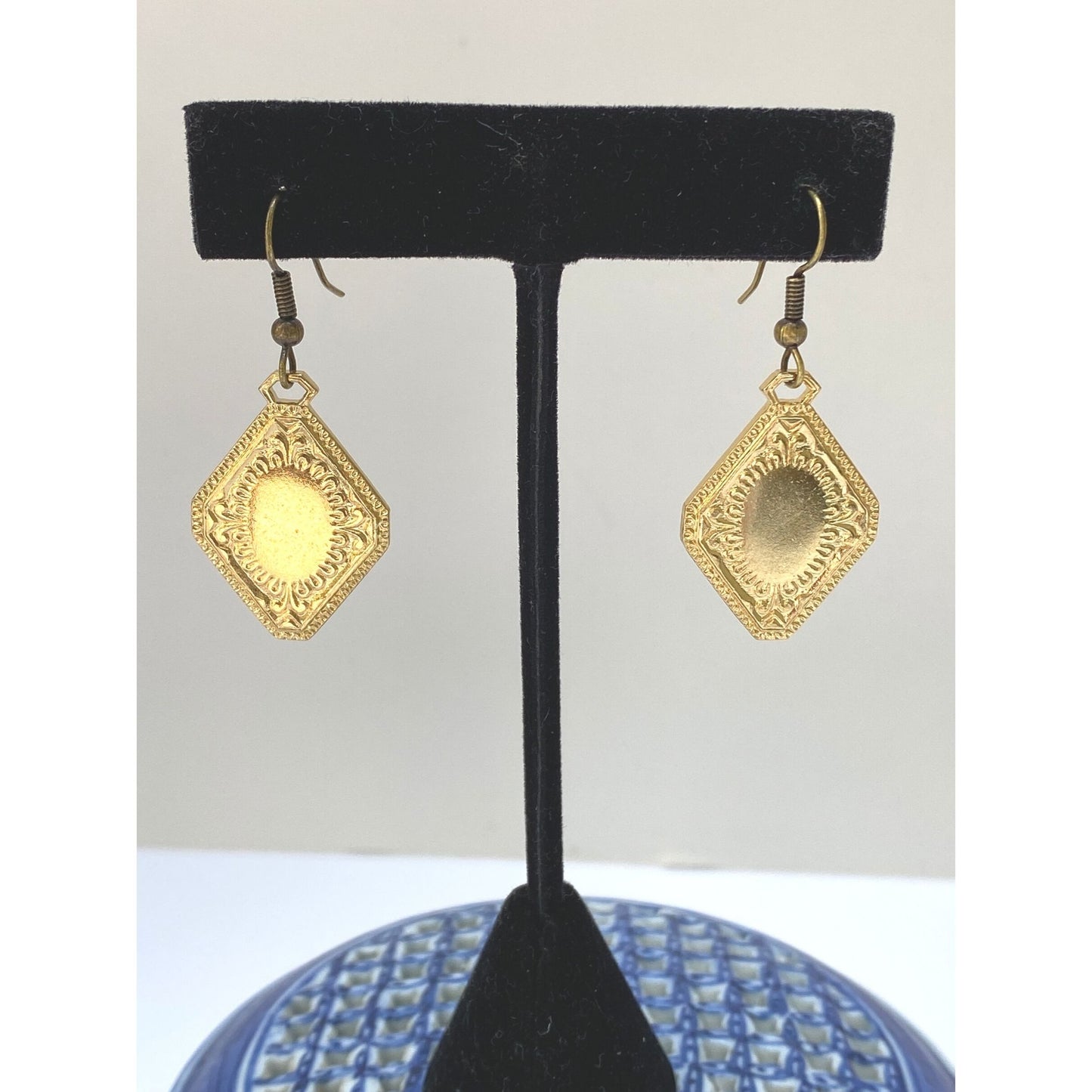 Earrings, Vintage Gold, Diamond Shape, French Ear Wire