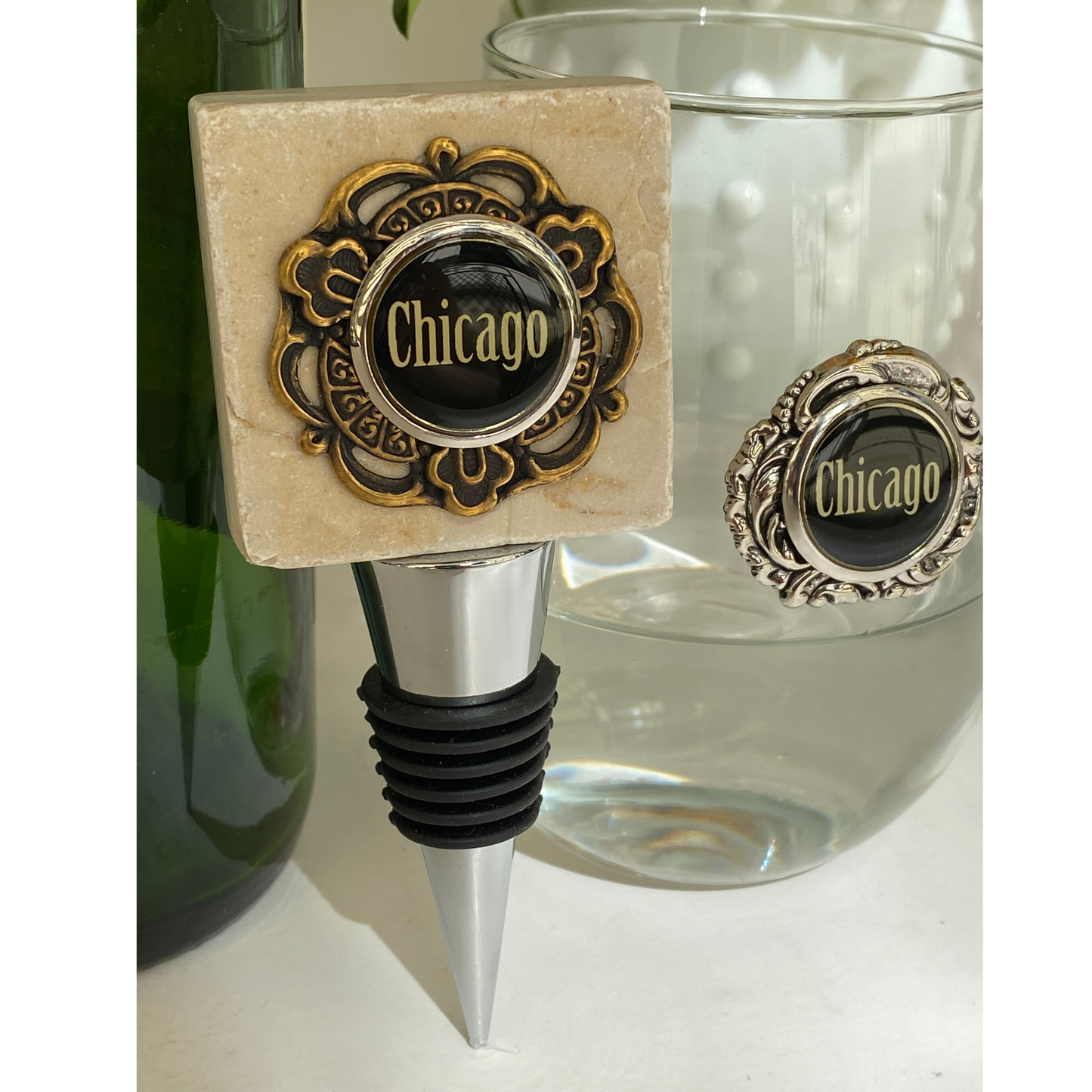 Chicago Gift, Marble Wine Bottle Stopper