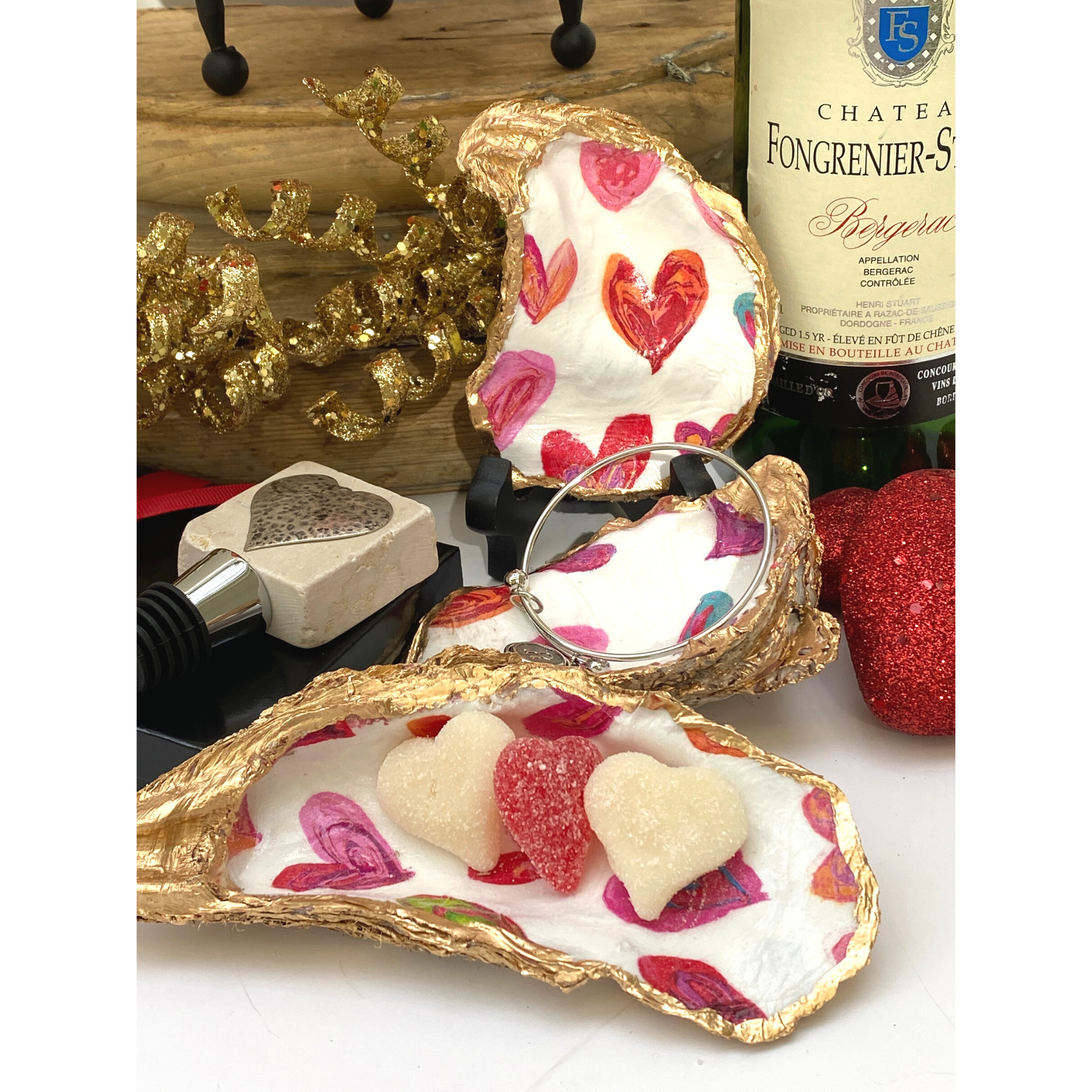 Valentine Hearts Oyster Shell Art