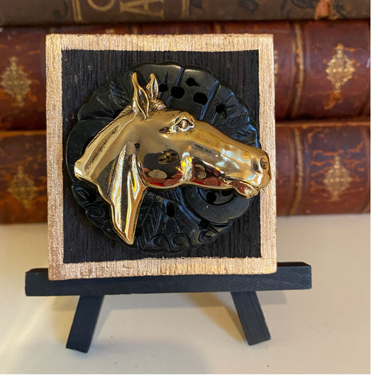 Gold Horse Head Wooden Art, Bourbon Barrel Wood, Gift for Horse Lover