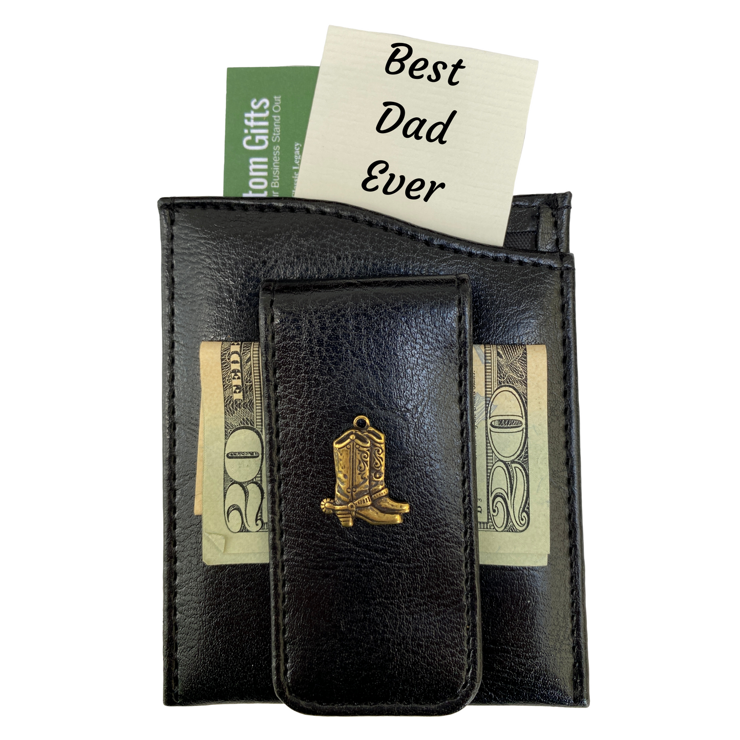 Money Clip, Cowboy Boots,  Black Faux Leather, Gift for Him