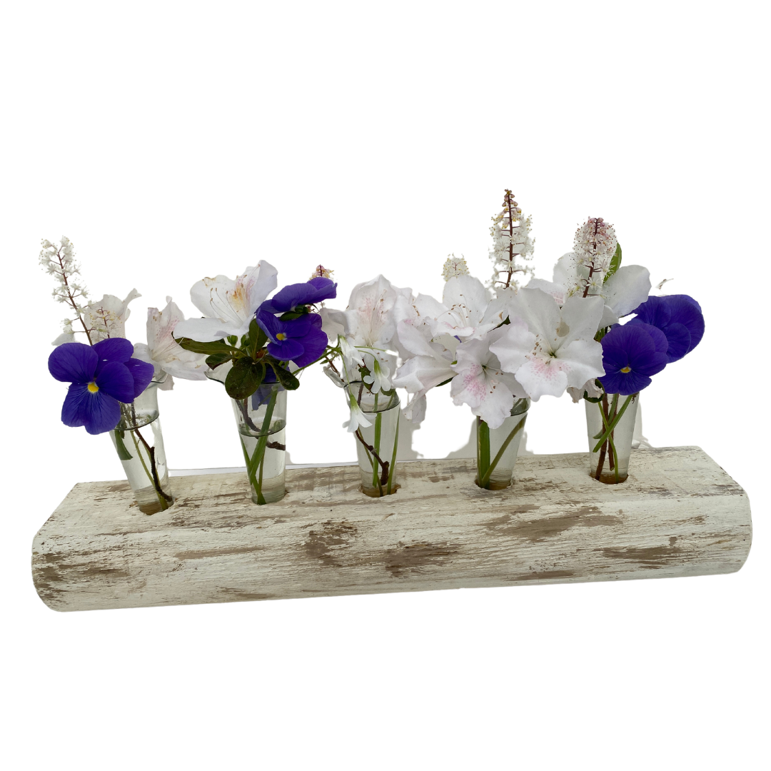 Wooden Centerpiece with 5 Glass Vases | Centerpiece for Dining Room Table